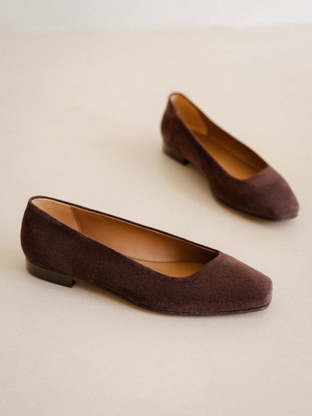 NWT Bobbies Paris Brown Suede Square-Toe Ballet Flats Women’s Size FR 39